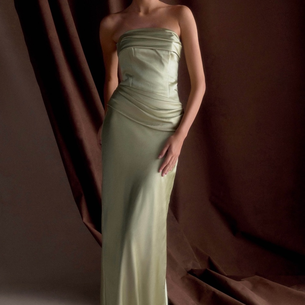 Jasmine Strapless Satin Maxi Dress - Sage